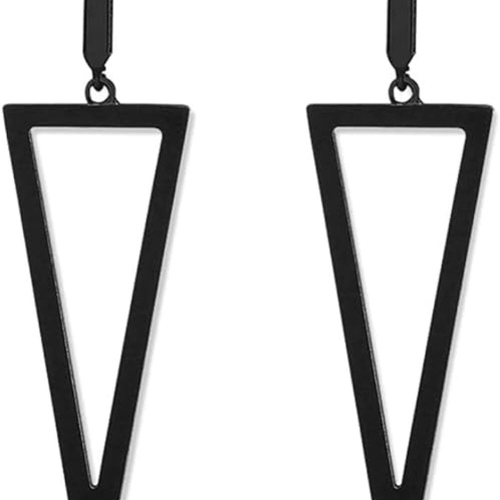Black Metal Triangle Bar Ellipse Circle Waterdrop Dangle Drop Earrings For Women